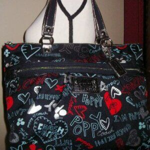 COACH POPPY C GLAM GRAFITTI HEARTS LARGE HANDBAG TOTE 16052